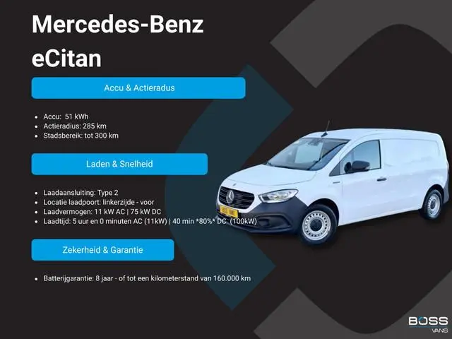 Mercedes-Benz eCitan 112 51kWh L2 285 WLTP 95% (SOH) Camera MBUX Trekhaak 75kW Snelladen Apple Carpl...
