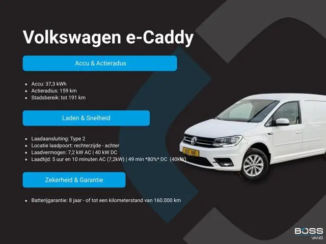 Volkswagen e-Caddy 37kWh 113PK L2H1 Elektrisch Caddy ABT Maxi 37,3kWh 159km WLTP Trekhaak Airco Stoe...