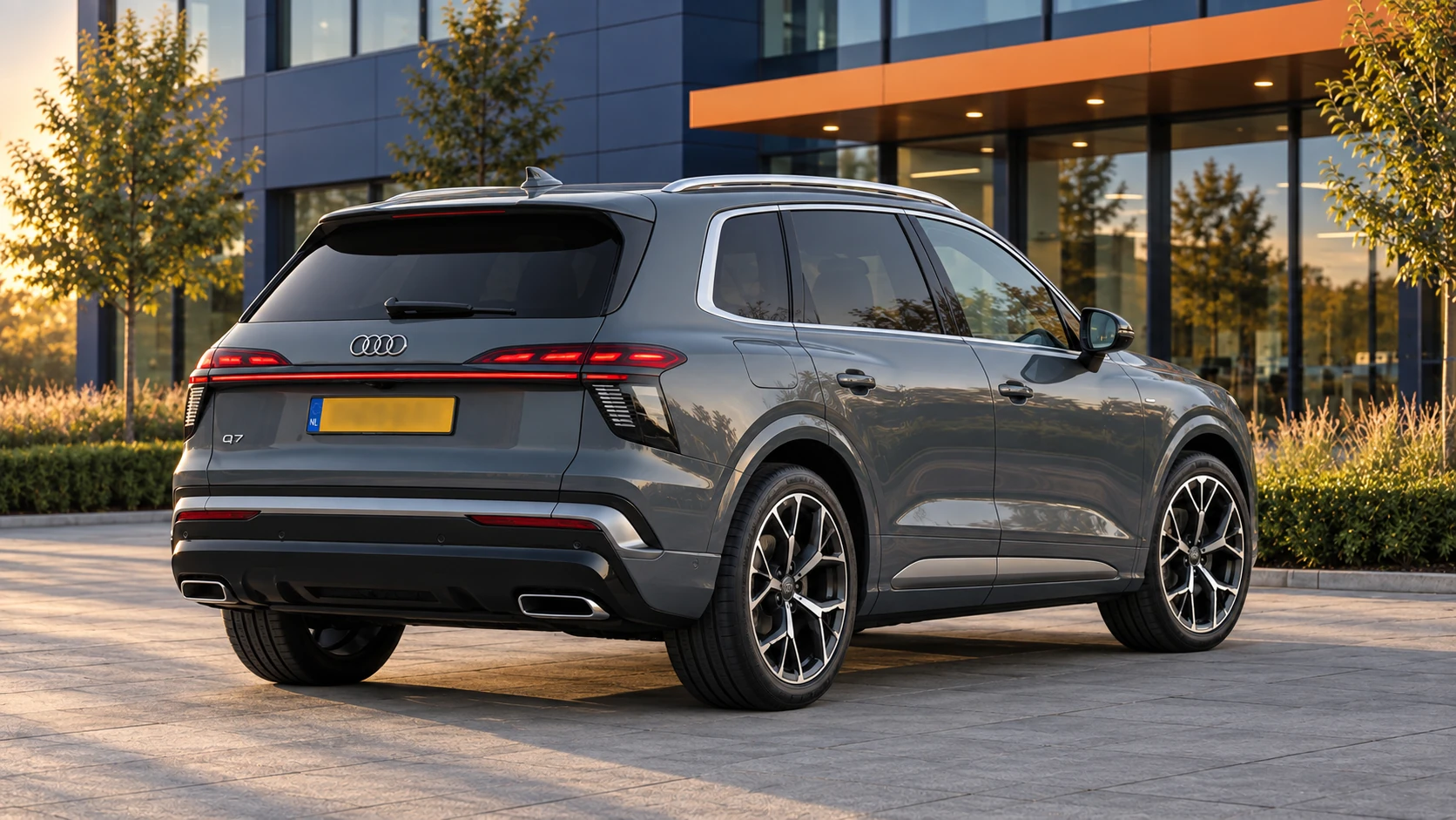 Audi Q7 van de derde generatie uit de presentatie van juni 2026, schuin van achteren met zicht op de SUV-carrosserie