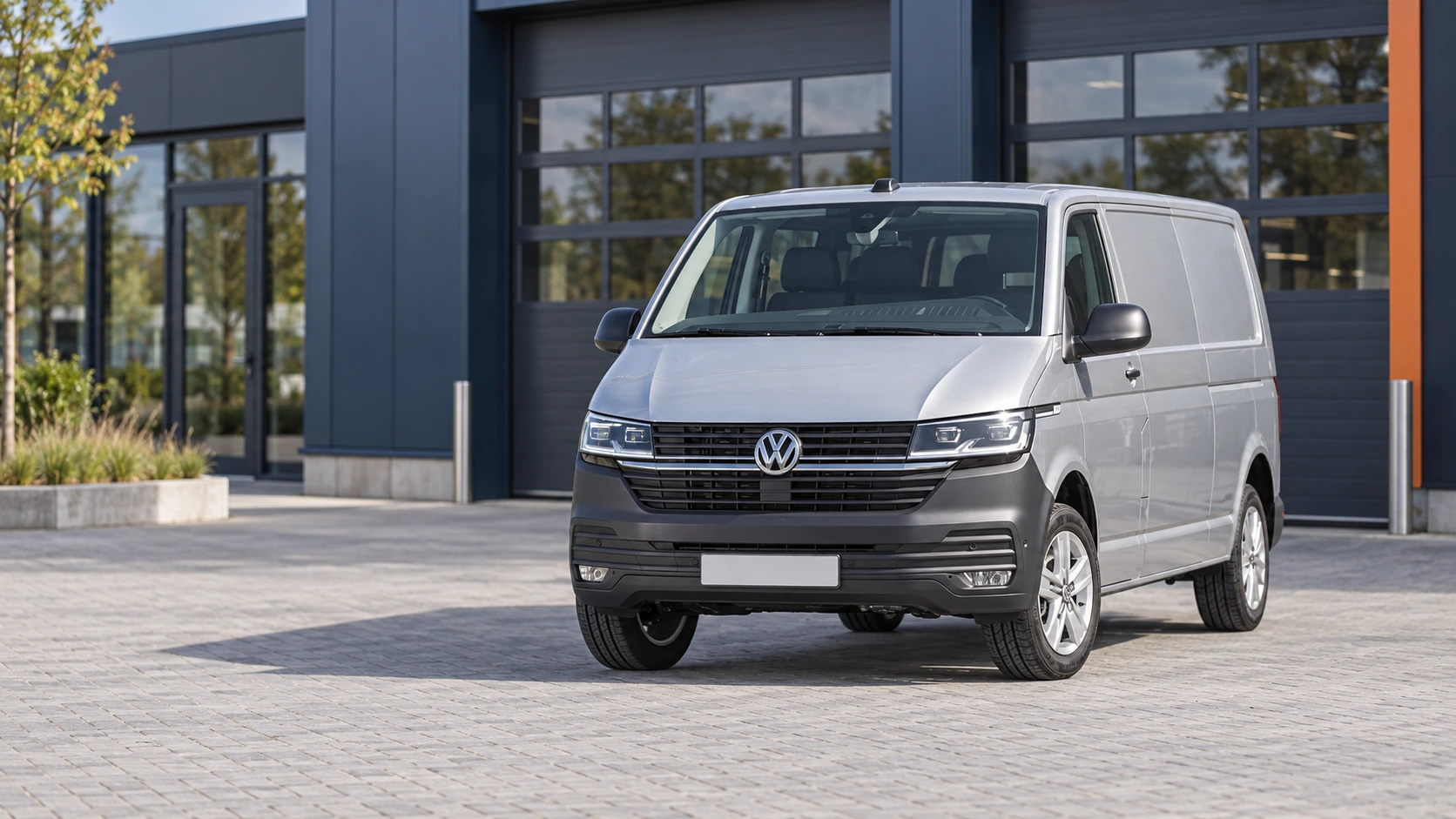 AI-sfeerbeeld van een Volkswagen Transporter T6.1 met lange wielbasis; geen actuele voorraadaanbieding