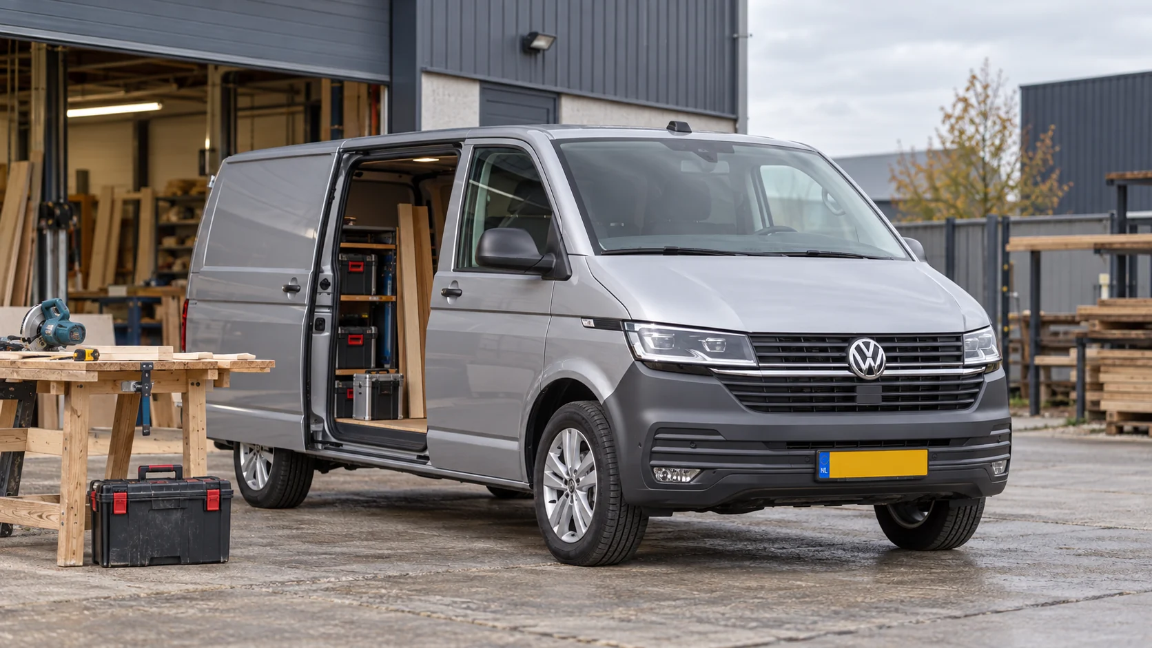 Illustratieve Volkswagen Transporter T6.1 bij een werkplaats