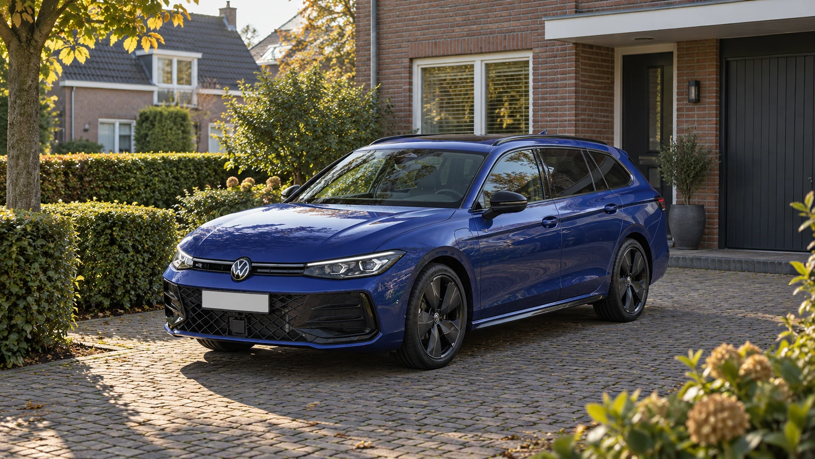 AI-bewerking van een Volkswagen Passat Variant op een particuliere oprit