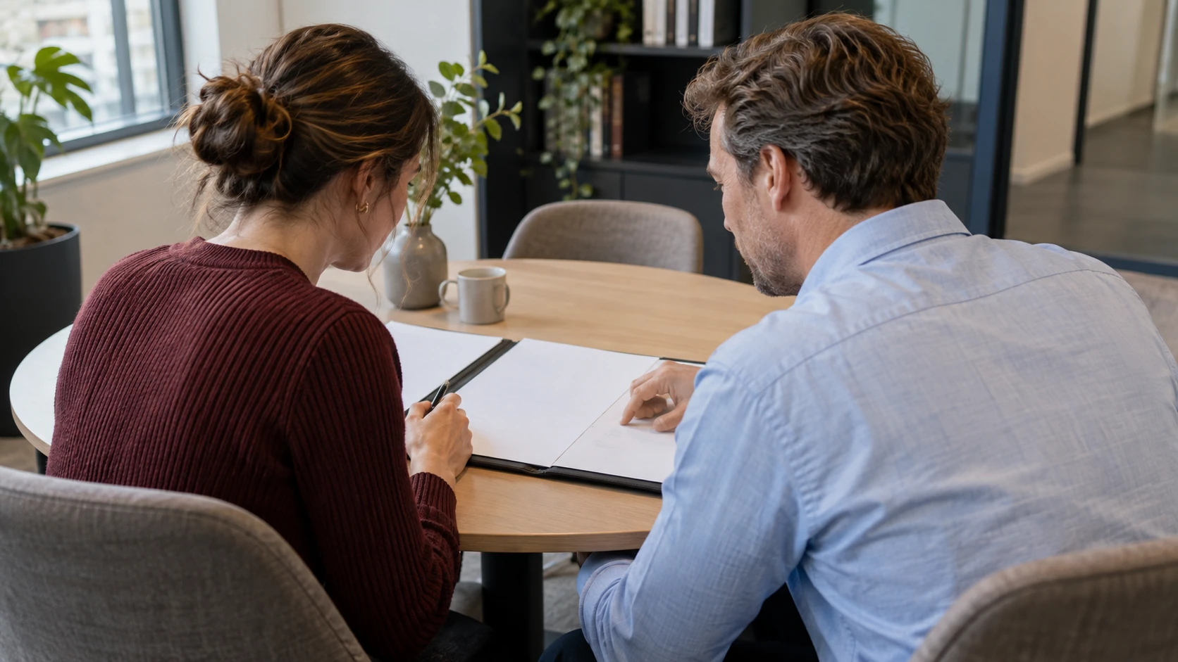 AI-illustratie van ondernemers die een wijziging van hun bedrijfsstructuur bespreken