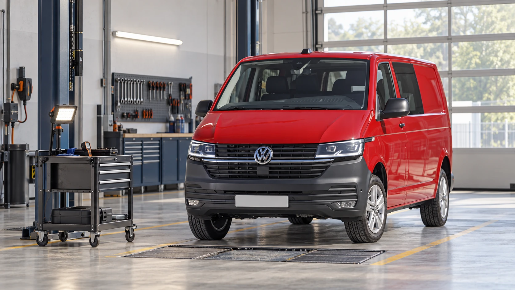 AI-bewerking van een Volkswagen Transporter T6.1 bij een technische aankoopcontrole