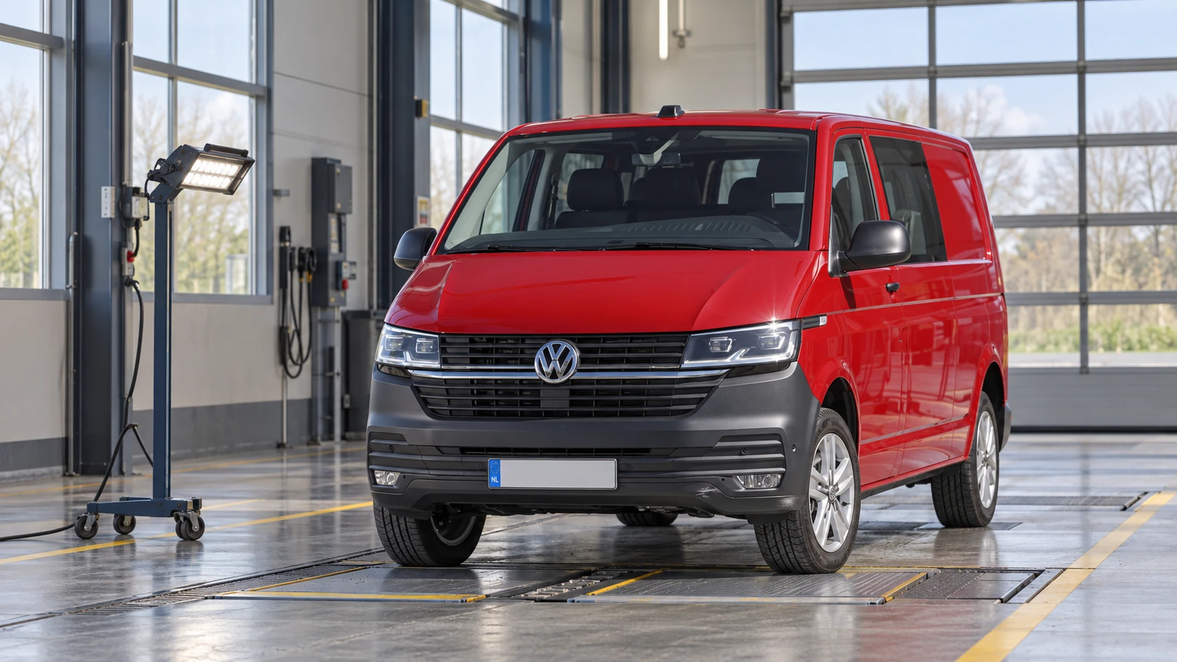 AI-bewerking van een Volkswagen Transporter T6.1 met een kleine beschadiging voor inspectie